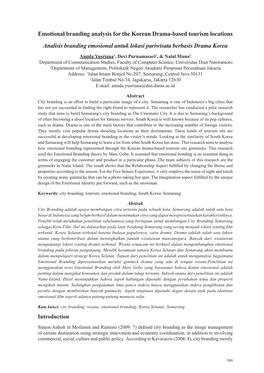 Emotional Branding Analysis for the Korean Drama-Based Tourism Locations Analisis Branding Emosional Untuk Lokasi Pariwisata Berbasis Drama Korea