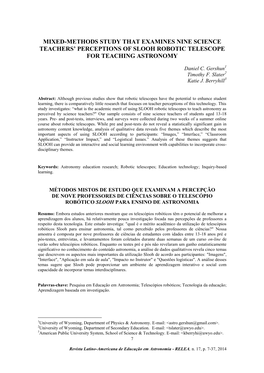 Mixed-Methods Study That Examines Nine Science Teachers' Perceptions of Slooh Robotic Telescope for Teaching Astronomy