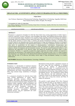 Bioanalysis: an Extensive Application in Pharmaceutical Industries