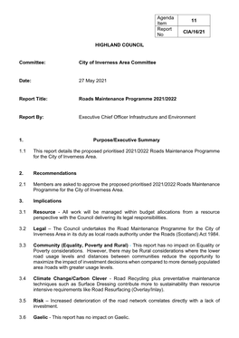 11. Road Maintenance Programme 2021/2022