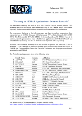 Workshop on “ENSAR Applications – Oriented Research”