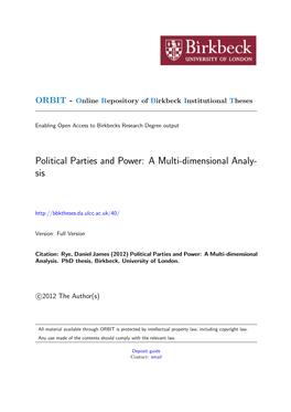 Political Parties and Power: a Multi-Dimensional Analy- Sis