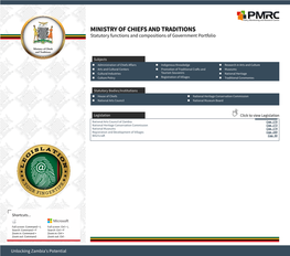 MINISTRY of CHIEFS and TRADITIONS Statutory Functions and Compositions of Government Portfolio