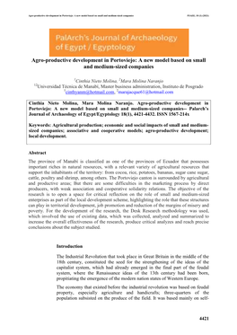 Agro-Productive Development in Portoviejo: a New Model Based on Small and Medium-Sized Companies PJAEE, 18 (1) (2021)