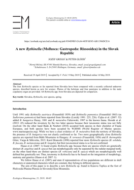 A New Bythinella (Mollusca: Gastropoda: Rissooidea) in the Slovak Republic