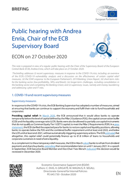 Public Hearing with Andrea Enria, Chair of the ECB Supervisory Board ECON on 27 October 2020