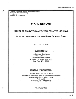 Effect of Migration on Pcb Concentrations in Hudson River Striped Bass