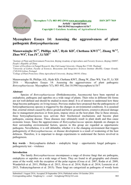 Mycosphere Essays 14: Assessing the Aggressiveness of Plant Pathogenic Botryosphaeriaceae