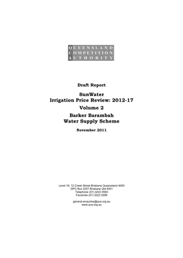 Sunwater Irrigation Price Review: 2012-17 Volume 2 Barker Barambah Water Supply Scheme