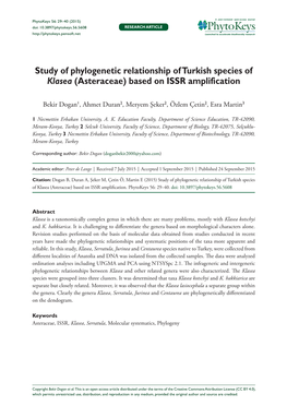 ﻿Study of Phylogenetic Relationship of Turkish Species of Klasea (Asteraceae) Based on ISSR Amplification