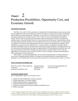 Chapter 2 Production Possibilities, Opportunity Cost, and Economic Growth