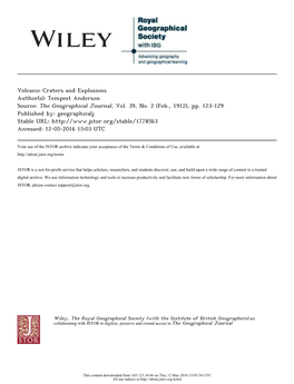 Volcanic Craters and Explosions Author(S): Tempest Anderson Source: the Geographical Journal, Vol