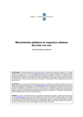 Monumentos Públicos En Espacios Urbanos De Lima 1919-1930