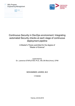 Continuous Security in Devops Environment: Integrating Automated Security Checks at Each Stage of Continuous Deployment Pipeline