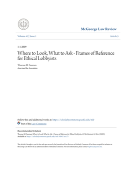 Frames of Reference for Ethical Lobbyists Thomas M