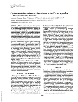 Cycloartenol-Derived Sterol Biosynthesis in the Peronosporales (Pythiaceae/Phytophthora/Pythium/Peronophythora) STEVEN A