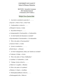 Scientific Literature MA Sanskrit General II Semester (2019 Admn.)