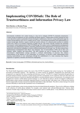 Implementing Covidsafe: the Role of Trustworthiness and Information Privacy Law