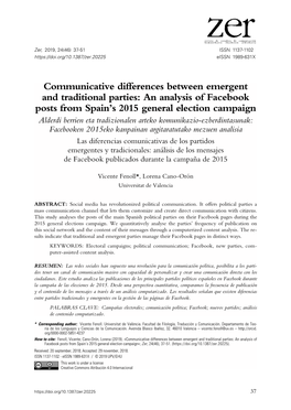 Communicative Differences Between Emergent and Traditional Parties: an Analysis of Facebook Posts from Spain's 2015 General El