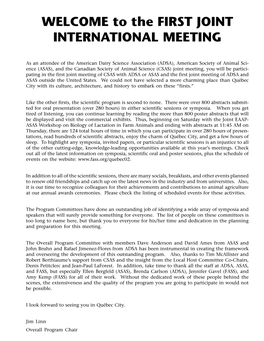 WELCOME to the FIRST JOINT INTERNATIONAL MEETING