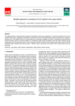 Multiple Approach to Analysis of H2O Injection Into a Gas Turbine