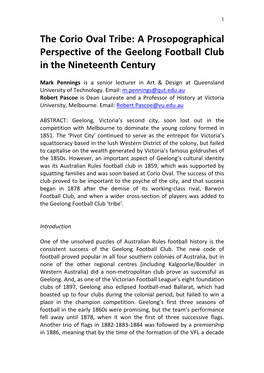 The Corio Oval Tribe: a Prosopographical Perspective of the Geelong Football Club in the Nineteenth Century