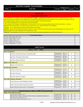 Star Wars: Legends - Novel Checklist Publication Series Book Title Format Timeline+ Own Date