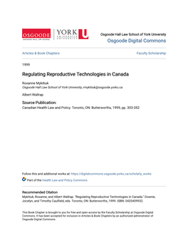 Regulating Reproductive Technologies in Canada