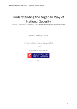 Understanding the Nigerian Way of National Security Towards a Theoretical Framework for National Security Strategic Personality