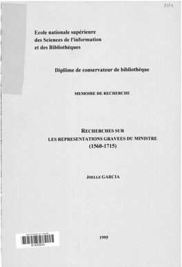Recherches Sur Les Representations Gravees Du Ministre (1560-1715)