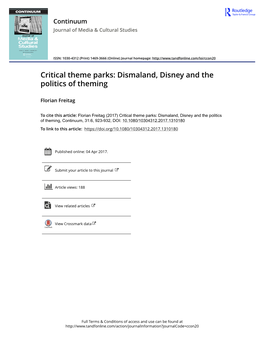 Critical Theme Parks: Dismaland, Disney and the Politics of Theming