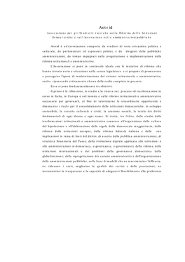 Astrid Associazione Per Gli Studi E Le Ricerche Sulla Riforma Delle Istituzioni Democratiche E Sull’Innovazione Nelle Amministrazioni Pubbliche