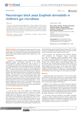 Neurotropic Black Yeast Exophiala Dermatitidis in Children's Gut Microbiota