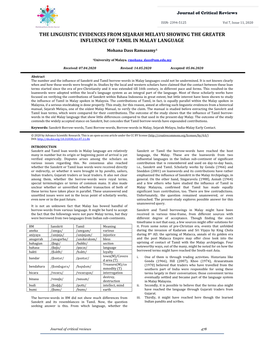 The Linguistic Evidences from Sejarah Melayu Showing the Greater Influence of Tamil in Malay Language