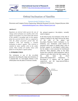 Orbital Inclination of Satellite