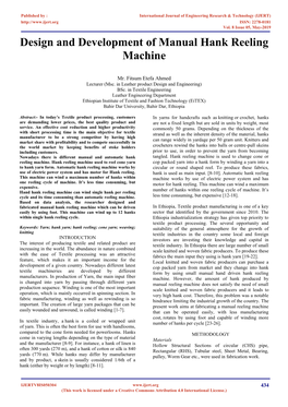 Design and Development of Manual Hank Reeling Machine