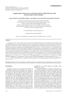 Trophic Habits of the Invasive Crab Libinia Dubia H. Milne Edwards, 1834 from the Gulf of Gabès (Tunisia)