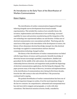 An Introduction to the Early Years of the Electrification of Warfare Communications