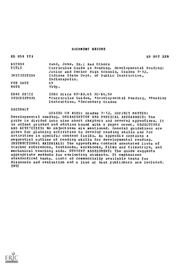 EOM PRICE EDRS Price MF-$0.65 BC$6.58 DESCRIPTORS *Curriculum Guides, *Developmental Reading, *Reading Instruction, *Secondary Grades