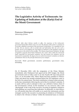 An Updating of Indicators at the (Early) End of the Monti Government