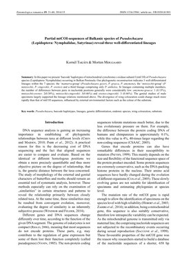 Partial Mtcoi-Sequences of Balkanic Species of Pseudochazara (Lepidoptera: Nymphalidae, Satyrinae) Reveal Three Well-Differentiated Lineages