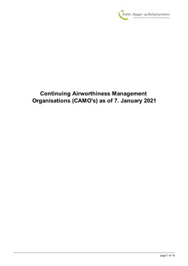 Continuing Airworthiness Management Organisations (CAMO's) As of 7