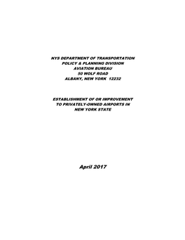 Nys Department of Transportation Policy & Planning Division Aviation Bureau 50 Wolf Road Albany, New York 12232