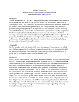 William Weatherford Original Text by Kathryn Braund, Auburn University Modified Using