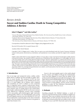 Review Article Soccer and Sudden Cardiac Death in Young Competitive Athletes: a Review