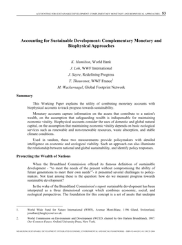 Accounting for Sustainable Development: Complementary Monetary and Biophysical Approaches – 53