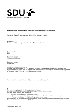 University of Southern Denmark Environmental Technology For