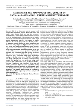 Assessment and Mapping of Soil Quality of Gannavaram Mandal, Krishna District Using Gis