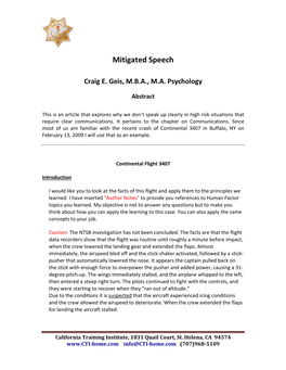 Colgan Air: Mitigated Speech in the Cockpit