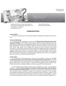 Nestor Nestor@Classics.Uc.Edu